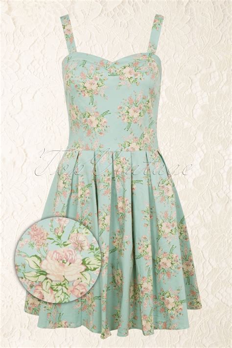 50s Cute Floral Dress In Pastel Blue