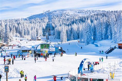 Panorama Of Ski Resort Kopaonik Serbia People Lift Mountains