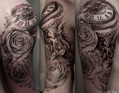 Half Sleeve Black And Gray Rose Tattoo