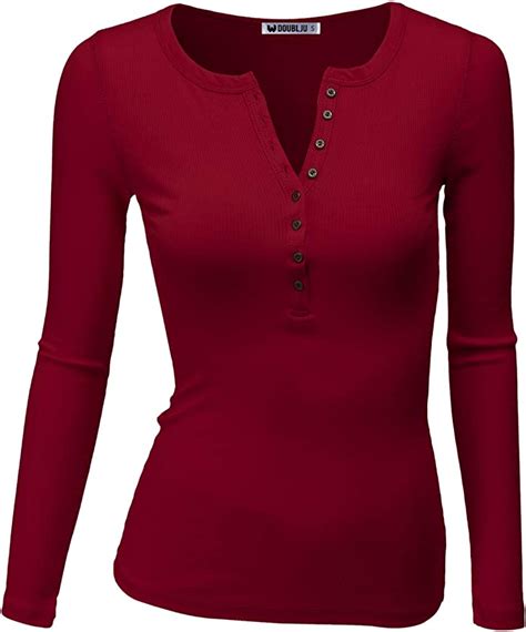 Doublju Long Sleeve Thermal Henley T Shirt For Women With Plus Size
