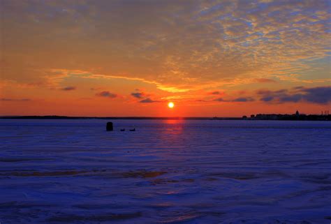 Sunset Over Icy Lake In Madison Wisconsin Image Free Stock Photo