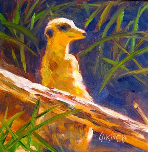 Wildlife Art International Meerkat Lookout 6x6 Original Oil Painting
