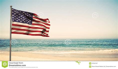 A Beach With Red Flag Royalty Free Stock Photo
