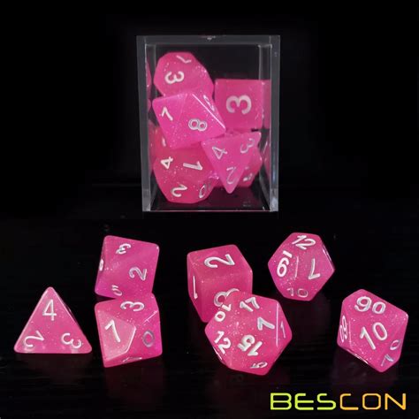 Bescon Intensive Glitter Dice 7pcs Set Pink Princess New Glitter Rpg