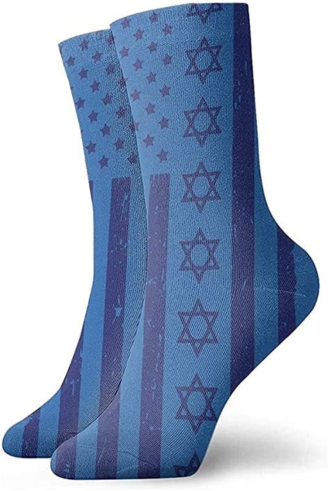 Hanukkeh Jewish Usa Israel Flag Novelty Short Crew Socks Casual Athletic Sports Crew Tube Socks