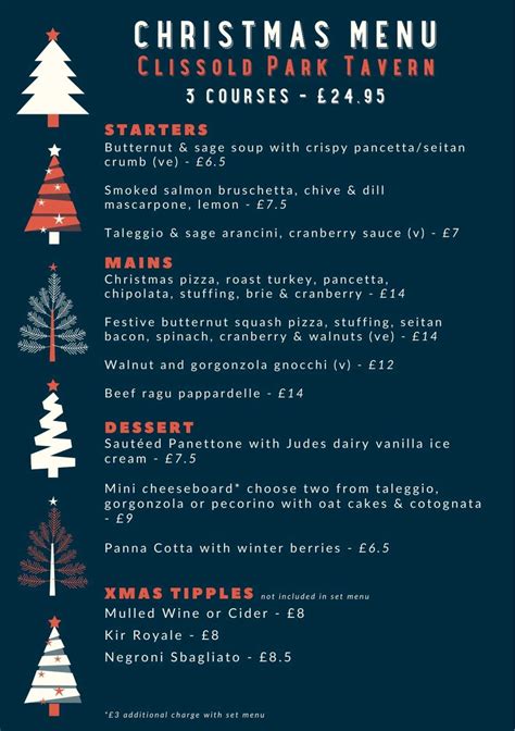 Christmas Menu Clissold Park Tavern