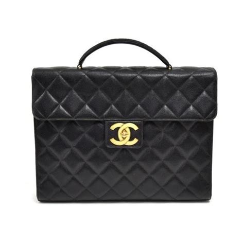 Chanel Vintage Chanel Black Caviar Quilted Leather Briefcase Black