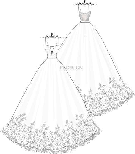 Custom Wedding Dress Sketch Detachable Ball Gown With Long Sleeve