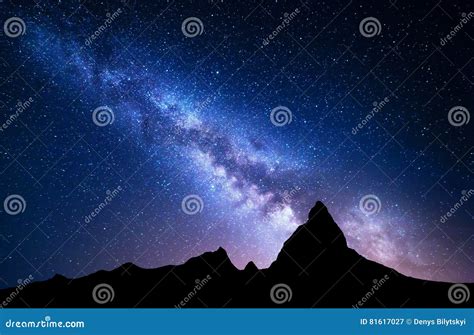 Night Landscape With Milky Way At Mountains Stock Image Image Of