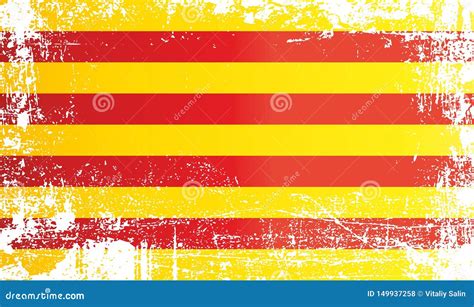 Flag Of Catalonia Senyera Wrinkled Dirty Spots Stock Vector