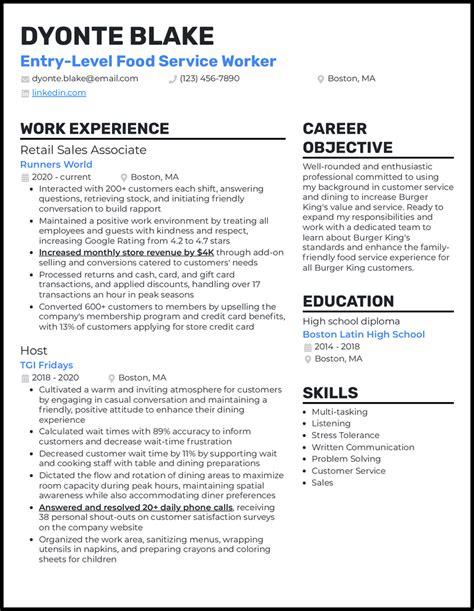 Resume Examples Service Industry