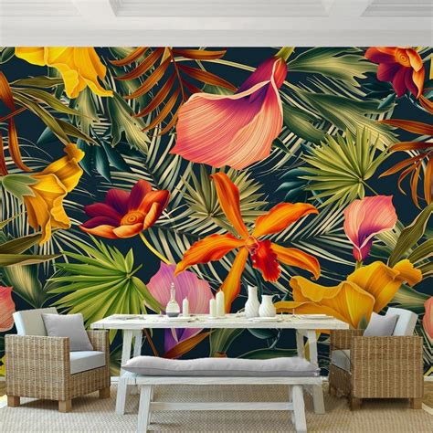 Custom Wallpaper Mural Tropical Rainforest Plant Flowers