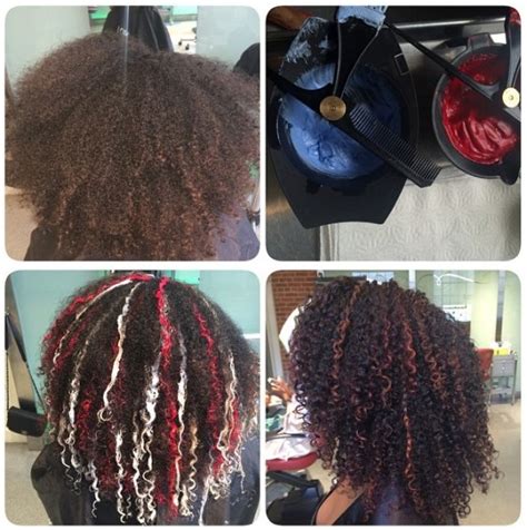Red Highlights On Curly Hair Reposted From Fancyfollicles Red Violet Highlights In A Sea Of