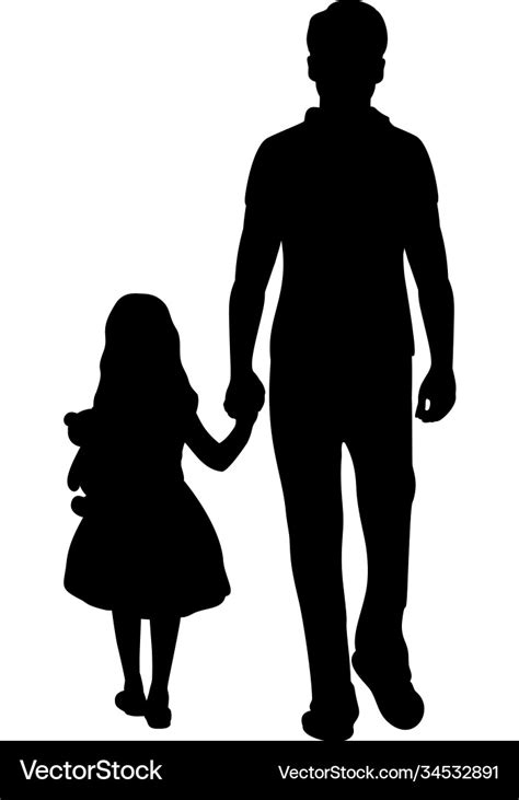 Silhouette Walking Father With Daughter From Vector Image