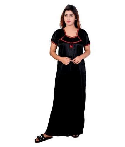 Full Length Night Dress Woman Satin Nighty Set Black Rs 140 Piece