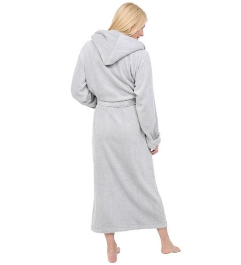 Womens Turkish Terry Cloth Robe Long Cotton Hooded Bathrobe Light