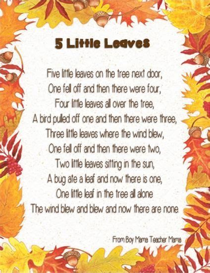 5 Little Leaves Craft And Poem For Fall Fall Preschool Fall Preschool