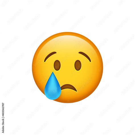 3d Yellow Crying Emoji Face With Blue Tear From One Eye Down Its Cheek