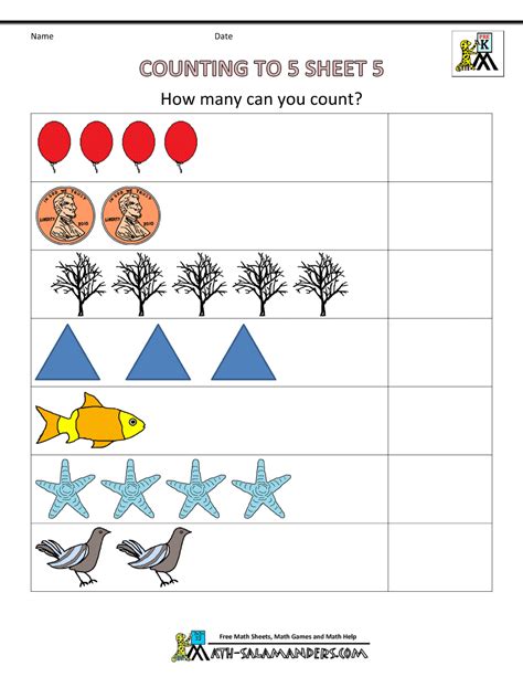 Math Counting Worksheet For Kindergarten