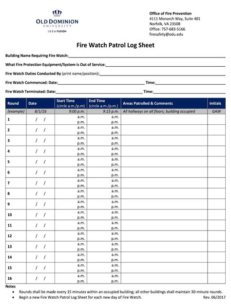 Fire Watch Log Fill Out And Sign Online Dochub