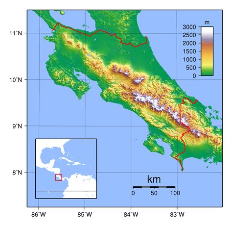 Costa Rica Topographic Map World Map Gray