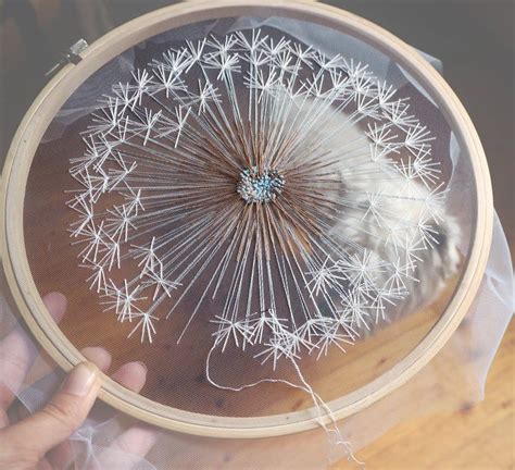 Large Make A Wish Dandelion Tulle Embroidery Hoop Art Hand