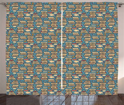 Geek Curtains 2 Panels Set Repeating Pattern With Stack Of Books