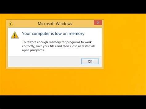 How To Fix Your Computer Is Low On Memory Error Youtube