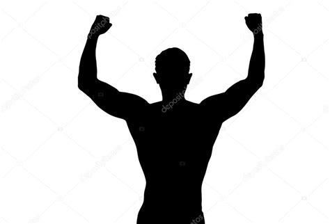 Silhouette Back Young Man Outstretched Arms Posing Fitness Body On