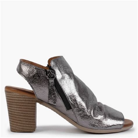 Moda In Pelle Laurina Pewter Metallic Leather Heeled Sandals