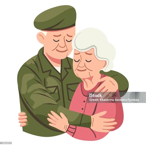 Elderly Couple Grandfather And Grandmother In Embrace Stock Illustration Download Image Now