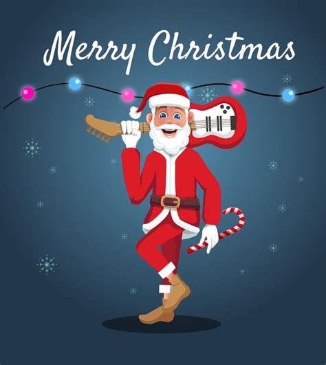 Premium Vector Santa Claus Cartoon Is Carrying A Guitar To Celebrate