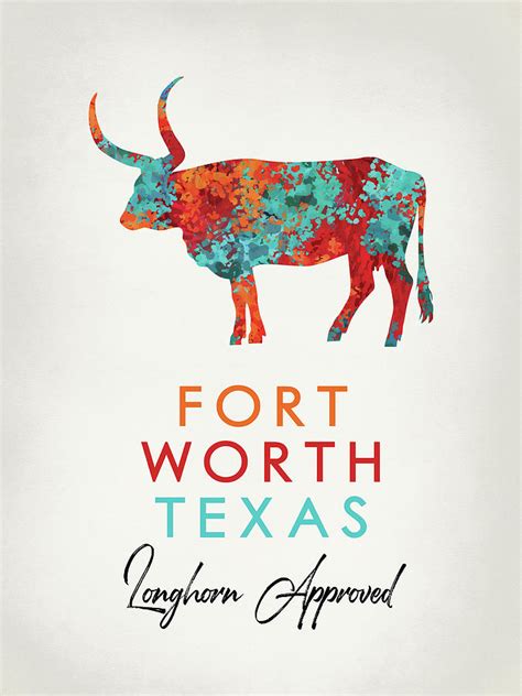 Fort Worth Texas Colorful Longhorn Digital Art By Flo Karp Fine Art