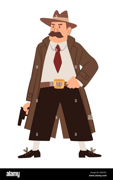 Old Detective Investigator Wearing Coat With Gun Stock Vector Image