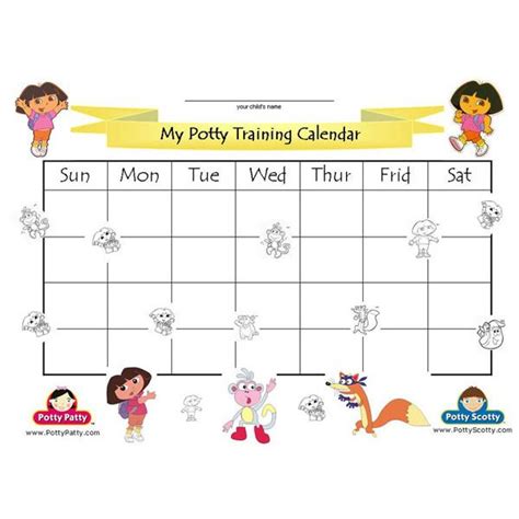 Dora The Explorer Potty Training Calendar Color Potty Training