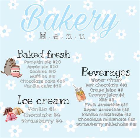 If you have built a cafe then you can use this. Bakery menu decal!! | Bakery menu, Cafe sign, Custom decals