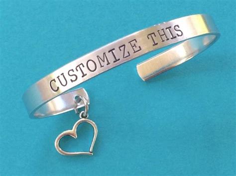 Customized Hand Stamped Bracelet With Charm Aluminum Cuff Etsy