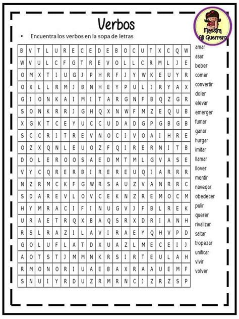 The Spanish Word Search For Verbos Is Shown In This Printable Worksheet
