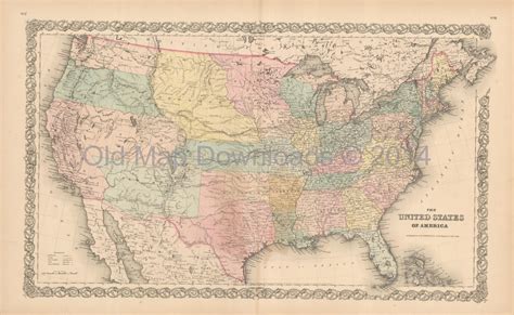 United States Of America Old Map Colton 1855 Digital Image Scan