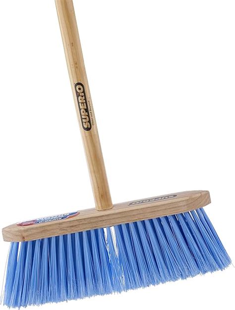 Superio Kitchen Broom Usa Wood Handle Fine Premium Blue Bristles