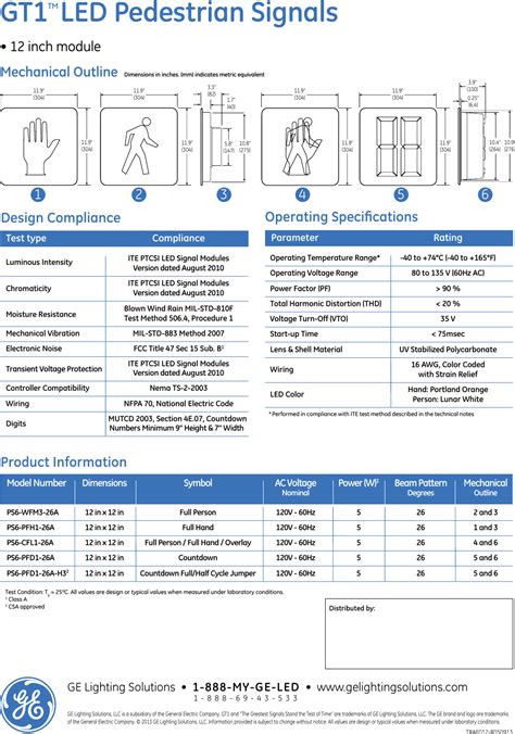 Ge Appliances Pedestrian Signals Specification Sheet Led Transportation