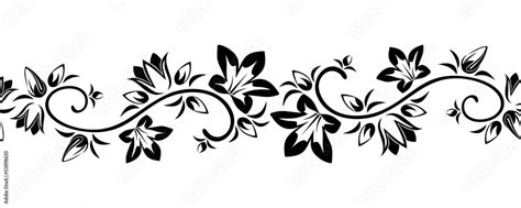 Horizontal Seamless Vignette With Flowers Vector Illustration Stock