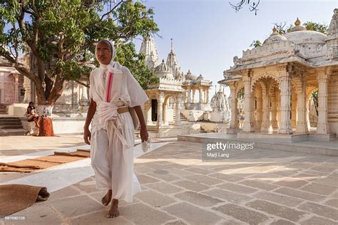 Jain Nun Walking In Palitana Temples On Shatrunjaya Hill Gujarat