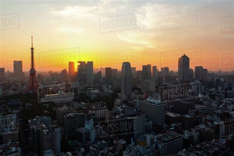 Tokyo Tower And Skyscrapers In Minato Ward Stock Photo Dissolve