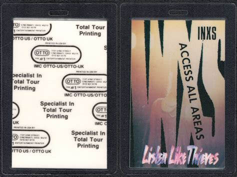Inxs Laminated Backstage Pass From The Listen Like Thieves World Tour