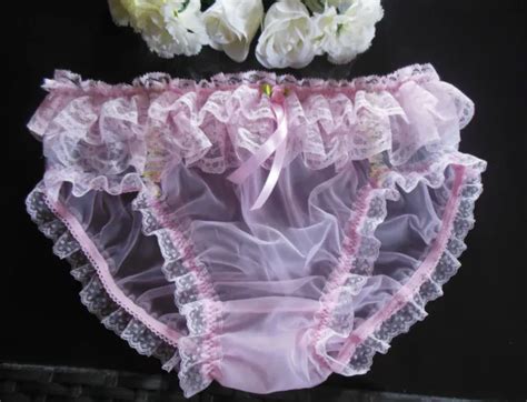 sissy sheer pink 15 denier nylon frilly bikini panties cd tv 28 42 25 49 picclick