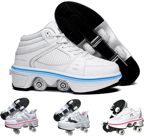 Led Women Deformation Roller Skate Shoes ，double Row Walking Shoes With Invisible Wheels