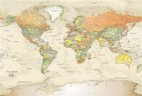 Detailed Antique Oceans World Political Map Mural Map Murals Map