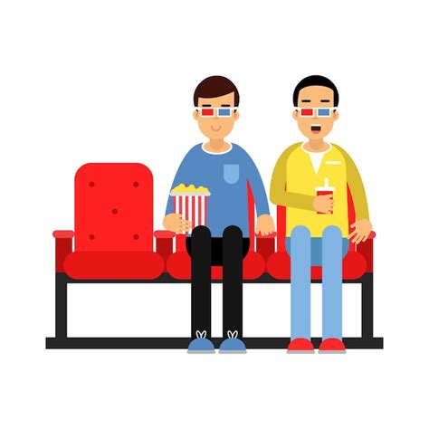Dois Amigos Sentados No Cinema E Assistindo A Ilustração Vetorial De Filme 3d Em Um Fundo Branco