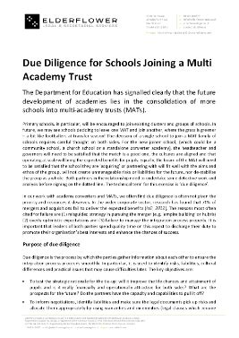 briefing paper due diligence  schools joining  multi academy trust elderflower legal